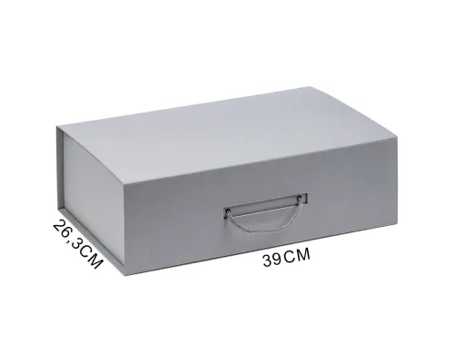Подарочная коробка, размер 39*26,3*11 см, Solution Prestige Big Case Linen с магнитным клапаном и ручкой , серебристая