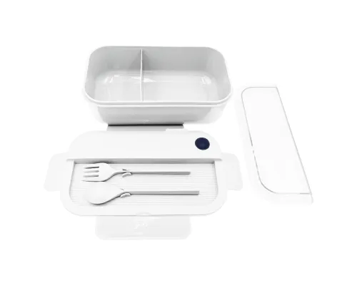 Герметичный контейнер для еды (ланч бокс) BON VOYAGE, пластиковый, белый с темно-синим элементом, 1100 мл.