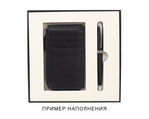 Коробка подарочная, размер 18*18*2 см, Solution Superior Linen, черная, бежевый ложемент под ручку и прямоугольный предмет