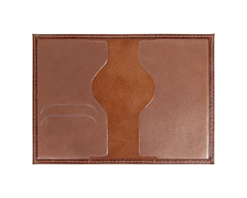 Обложка для автодокументов Leather Sky Matt Sun из натуральной кожи, коричневая с белой прострочкой