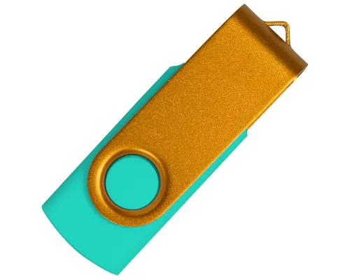 Флеш накопитель USB 2.0 Twister Сolor Mix 16GB, пластик Софт Тач/металл, бирюзовый/золотистый