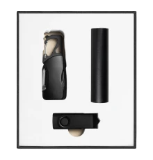 Набор подарочный Solution Superior Trio (флешка USB 2.0 Twister 16GB, пластик Софт Тач/металл, черный/черный, фонарик Tools Spot, брелок-карабин Tools Module)