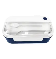 Герметичный контейнер для еды (ланч бокс)  BON VOYAGE, пластиковый, бело-темно-синий, 1100 мл.