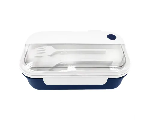 Герметичный контейнер для еды (ланч бокс)  BON VOYAGE, пластиковый, бело-темно-синий, 1100 мл.