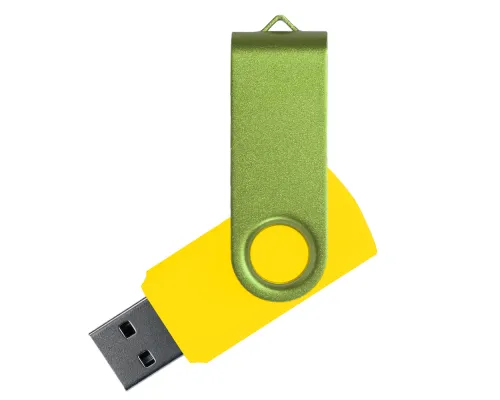 Флеш накопитель USB 2.0 Twister Сolor Mix 16GB, пластик Софт Тач/металл, желтый/светло-зеленый