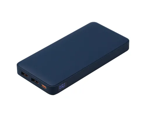 Внешний аккумулятор (powerbank)  «WeCharge Soft Touch»,  10 000 mAH, Power Delivery (PD) 25.5W, со светящимся логотипом после гравировки, c цифровым дисплеем для контроля заряда, темно-синий