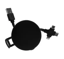 Кабель зарядный выдвижной USB Wingle  3-в-1 на Lightning, Micro-USB, Type-C «U50»  2,4 A, Quick Charge с подставкой для телефона, черный