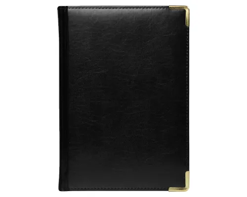 Ежедневник полудатированный Classic Pristine Gold А5, черный с золотом, с металлическими уголками, в твердой обложке с поролоном Ежедневник полудатированный Classic Pristine Gold А5, черный с золотом, с металлическими уголками, в твердой обложке с поролоном