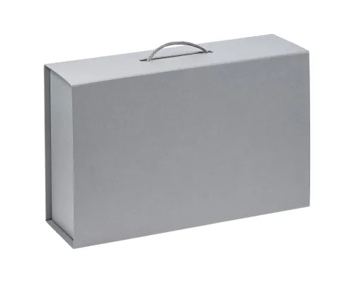 Подарочная коробка, размер 39*26,3*11 см, Solution Prestige Big Case Linen с магнитным клапаном и ручкой , серебристая