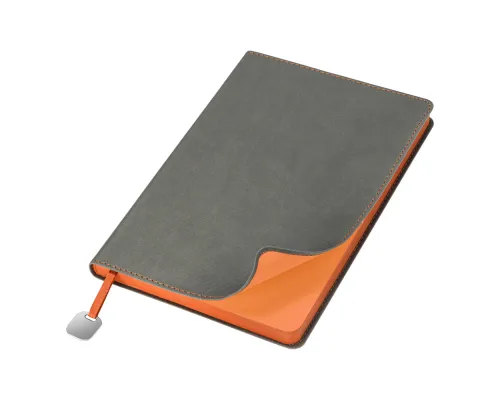 Ежедневник Flexy Latte Color А5, серый с оранжевым срезом и оранжевым форзацем, недатированный, в гибкой обложке