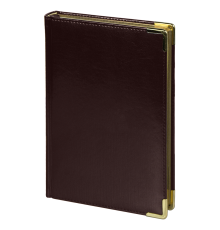 Ежедневник полудатированный Classic Pristine Gold А5, темно-коричневый  с золотом, с металлическими уголками, в твердой обложке с поролоном