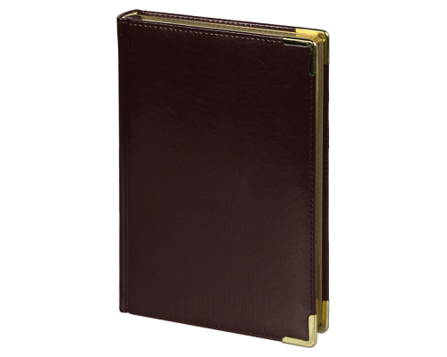 Ежедневник полудатированный Classic Pristine Gold А5, темно-коричневый с золотом, с металлическими уголками, в твердой обложке с поролоном Ежедневник полудатированный Classic Pristine Gold А5, темно-коричневый с золотом, с металлическими уголками, в твердой обложке с поролоном