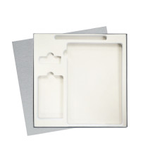 Коробка подарочная Solution Superior Linen, серебро, 25,7x25,7, с вырубкой под ежедневник/ручку/флешку/пауэрбанк 7,0х11,7