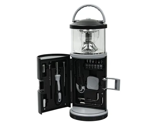 Набор инструментов Tools lantern cо встроенной лампой , 15 инструментов,  черный, в пластиковом футляре
