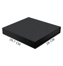 Подарочная коробка, размер 29,7*28,0*4,5 см, Solution Prestige Magnum  Linen с магнитным клапаном, черная, с черным ложементом из EVA