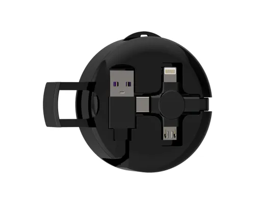 Кабель зарядный выдвижной USB Wingle  3-в-1 на Lightning, Micro-USB, Type-C «U50»  2,4 A, Quick Charge с подставкой для телефона, черный
