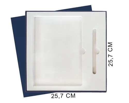 Коробка подарочная Solution Superior Alfa Fabrique под ежедневник и ручку, темно-синяя, 25,7x25,7x2,8 см бежевый ложемент (индивидуальная вырубка)