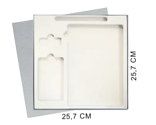 Коробка подарочная Solution Superior Linen, серебро, 25,7x25,7, с вырубкой под ежедневник/ручку/флешку/пауэрбанк 7,0х11,7