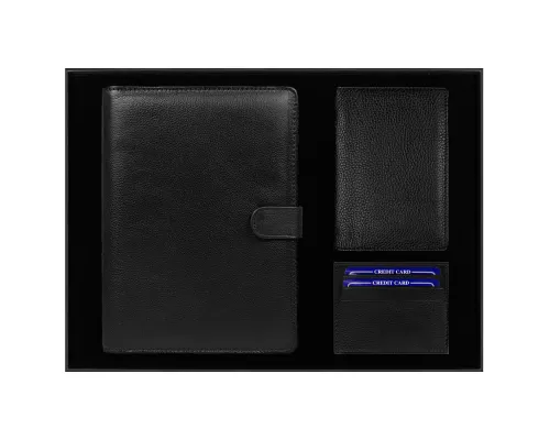 Набор подарочный Solution Prestige Quadro (Блокнот Flexy Forest Urban Latte в суперобложке Country Leather Sky, обложка для автодокументов Leather Sun, футляр для кредитных карт/картхолдер Leather Way)