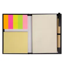 Блокнот А6  Stick and go с ручкой и набором стикеров в твердом переплете,  размер 11*14,5*1 см, черный