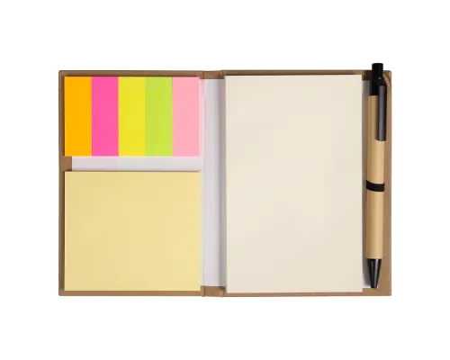 Блокнот А6  Stick and go с ручкой и набором стикеров в твердом переплете,  размер 11*14,5*1 см, крафт