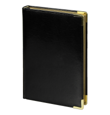 Ежедневник полудатированный Classic Pristine Gold А5, черный с золотом, с металлическими уголками, в твердой обложке с поролоном