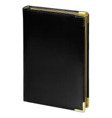 Ежедневник полудатированный Classic Pristine Gold А5, черный с золотом, с металлическими уголками, в твердой обложке с поролоном