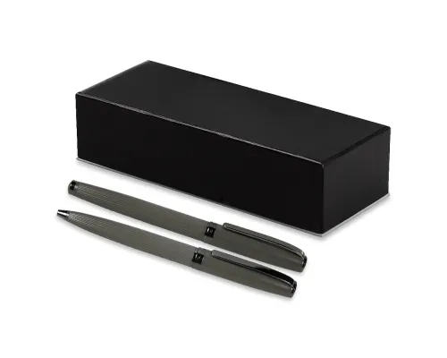 Набор ручек Ontario Solution, черный (ручка шариковая, роллер) в подарочной коробке Emotion, серый