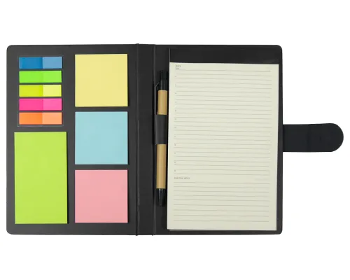 Блокнот А5 Tasmania, в твердой обложке с шариковой ручкой и стикерами, блок в линейку, черный