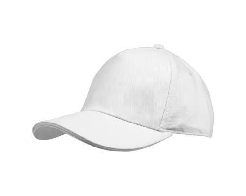 Кепка 5- панельная Salerno Heavy 350,  c белым сендвичем, белая