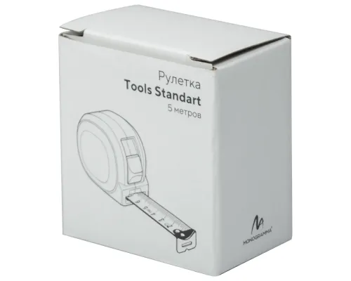 Рулетка Tools Standart, 5 метров, черная, пластиковая, с ремешком