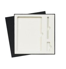 Коробка подарочная Solution Superior Linen под ежедневник, ручку и флешку, черная, 25,7x25,7 см, бежевый ложемент