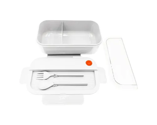 Герметичный контейнер для еды (ланч бокс) BON VOYAGE, пластиковый, белый с оранжевым элементом , 1100 мл.