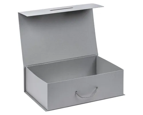 Подарочная коробка, размер 39*26,3*11 см, Solution Prestige Big Case Linen с магнитным клапаном и ручкой , серебристая