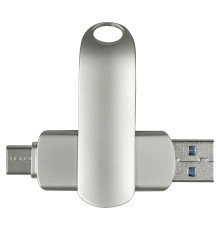 Флеш накопитель  USB 3.0 + TYPE C Cupertino, металл, серебристый матовый, 32 GB