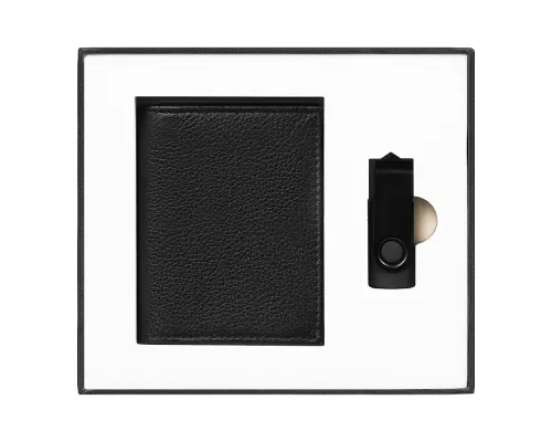 Набор подарочный Solution Superior Duo (флешка USB 2.0 Twister 16GB, пластик Софт Тач/металл, черный/черный, футляр для кредитных карт Leather Land)