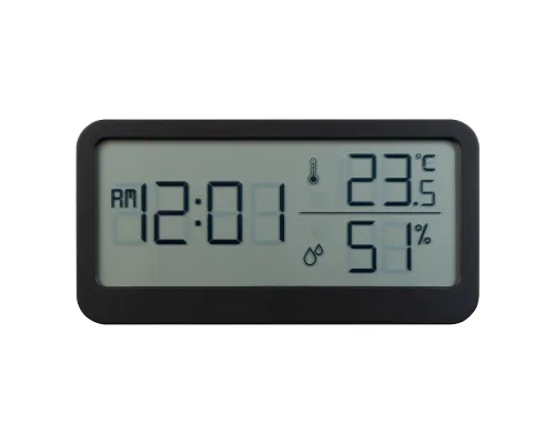 Часы настольные Chronos с термометром и гигрометром, с ж/к дисплеем, черные