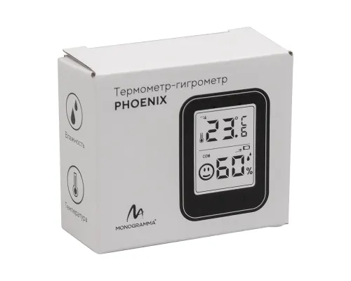 Термометр-гигрометр Phoenix настольный/настенный,с ж/к дисплеем, черный