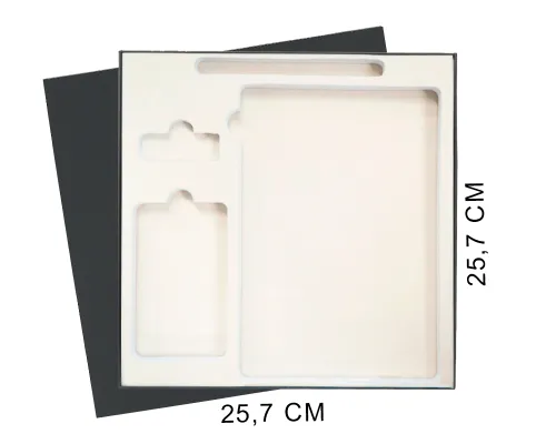 Коробка подарочная Solution Superior Linen, черная, 25,7x25,7, с вырубкой под ежедневник/ручку/флешку/пауэрбанк 7,0х11,7