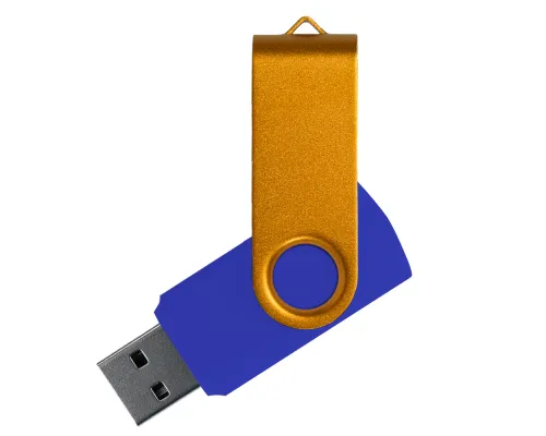 Флеш накопитель USB 2.0 Twister Сolor Mix 16GB, пластик Софт Тач/металл, синий/золотистый