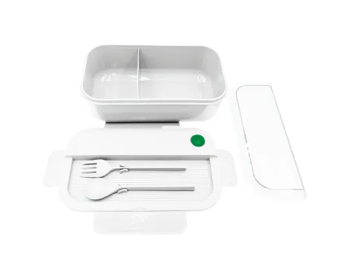 Герметичный контейнер для еды (ланч бокс) BON VOYAGE, пластиковый, белый с зеленым элементом, 1100 мл.