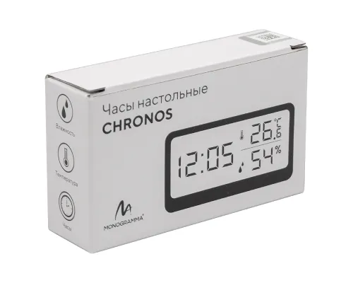 Часы настольные Chronos с термометром и гигрометром, с ж/к дисплеем, черные