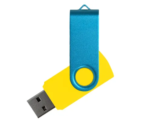 Флеш накопитель USB 2.0 Twister Сolor Mix 16GB, пластик Софт Тач/металл, желтый/голубой