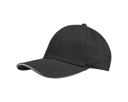 Кепка 6-панельная Oxford 300, c белым сендвичем, черная
