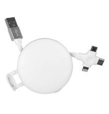 Кабель зарядный выдвижной USB Wingle  3-в-1 на Lightning, Micro-USB, Type-C «U50»  2,4 A, Quick Charge с подставкой для телефона, белый
