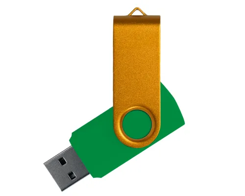 Флеш накопитель USB 2.0 Twister Сolor Mix 16GB, пластик Софт Тач/металл, зеленый/золотистый