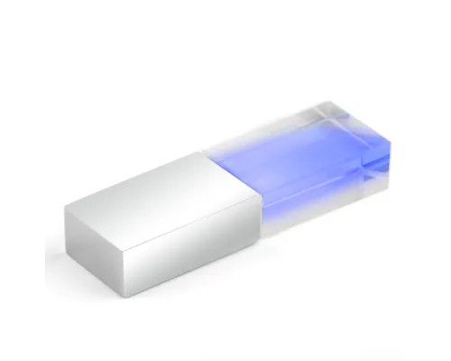 Флеш накопитель USB 2.0 Кристалл, металл/стекло, прозрачный/серебристый, подсветка синим, 32 GB
