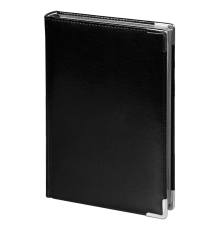 Ежедневник полудатированный Classic Pristine Silver А5, черный с серебром, с металлическими уголками, в твердой обложке с поролоном