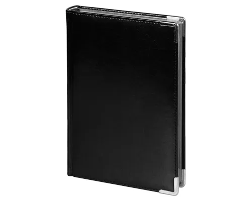 Ежедневник полудатированный Classic Pristine Silver А5, черный с серебром, с металлическими уголками, в твердой обложке с поролоном Ежедневник полудатированный Classic Pristine Silver А5, черный с серебром, с металлическими уголками, в твердой обложке с поролоном