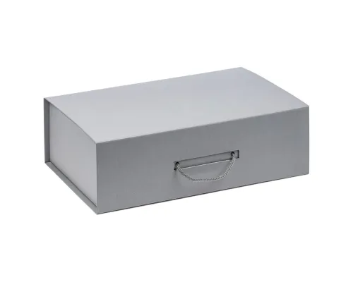 Подарочная коробка, размер 38,5*26*10,5 см, Solution Prestige Big Case Linen с магнитным клапаном и ручкой , серебристая